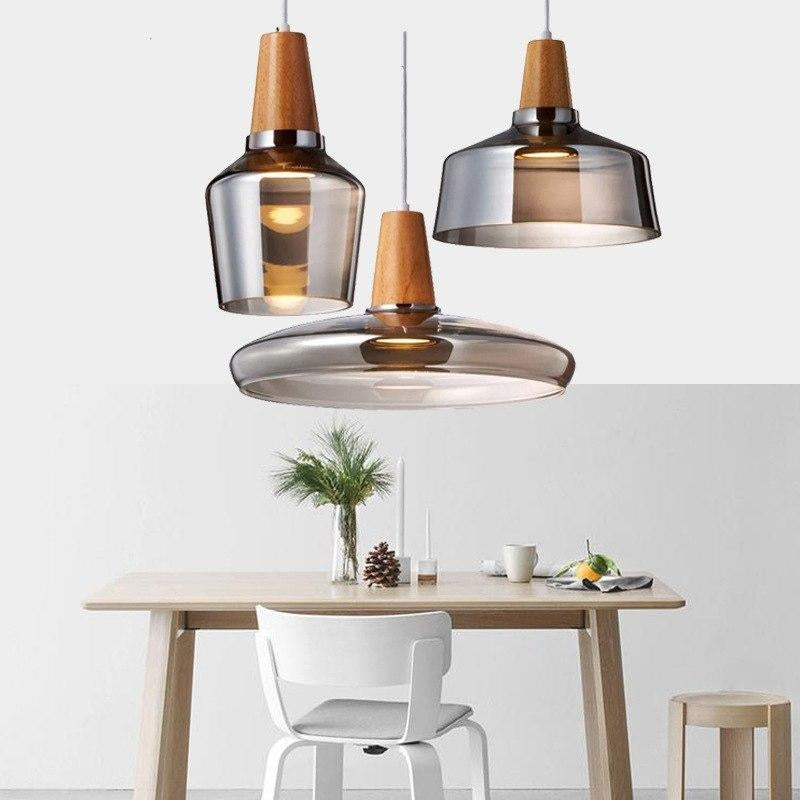 Modern Led Glass Pendant Light wood.