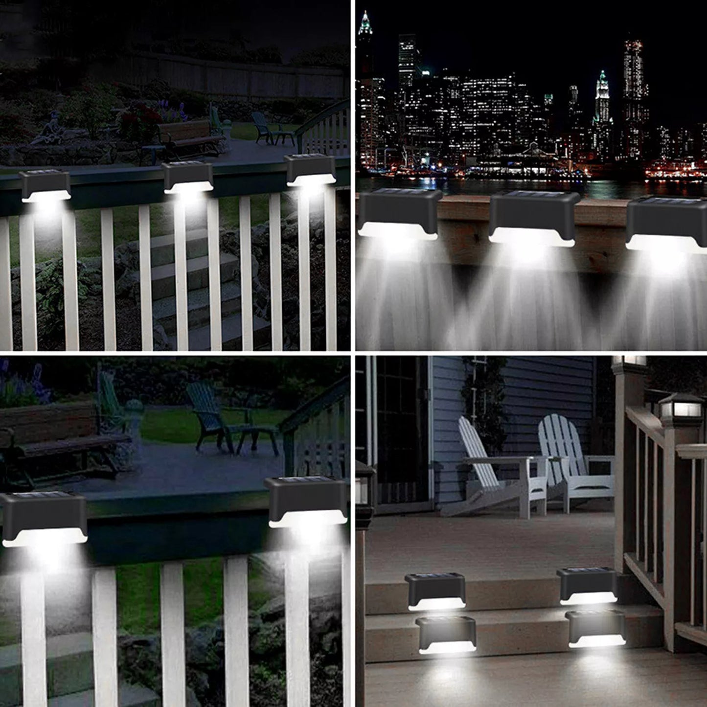 4 Solar LED Bright Deck Lights Outdoor Garden.